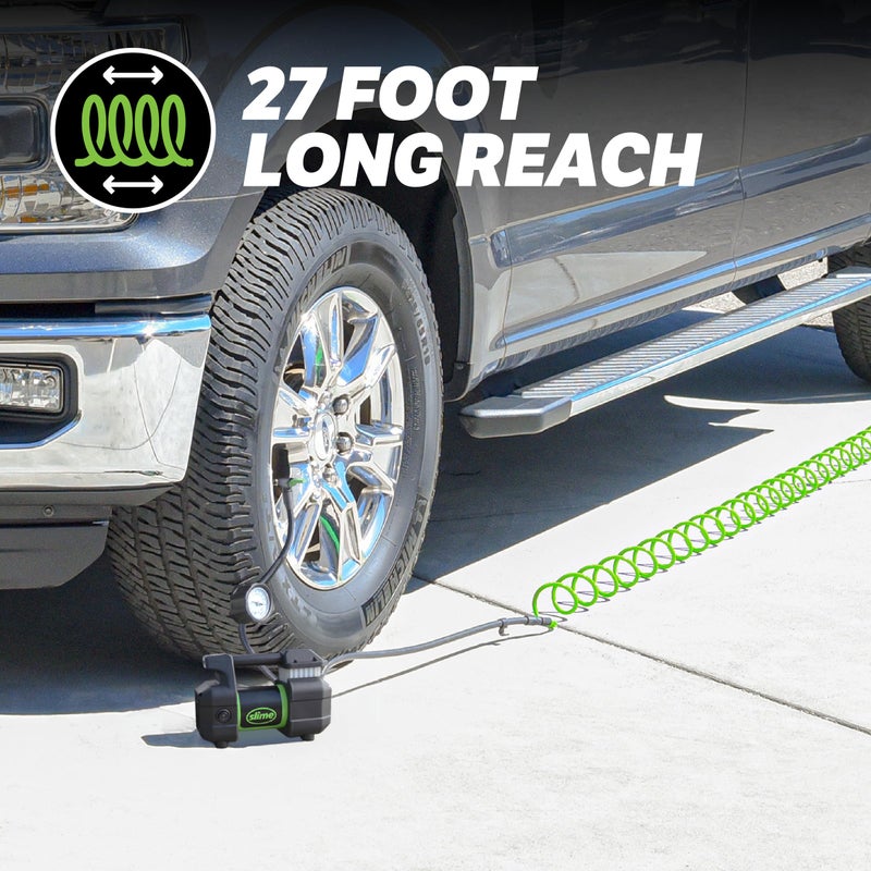 Slime 40031 Tire Inflator, Portable Car, SUV, 4x4 Air Compressor, Pro Power, Heavy Duty, with Analog 150 psi Dial Gauge, Long Hose and LED Light, 12V, 3 min inflation - Image 5